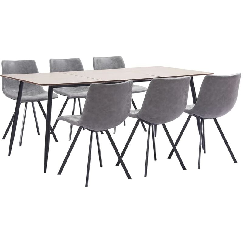 

Juego de comedor 7 piezas cuero sintético gris