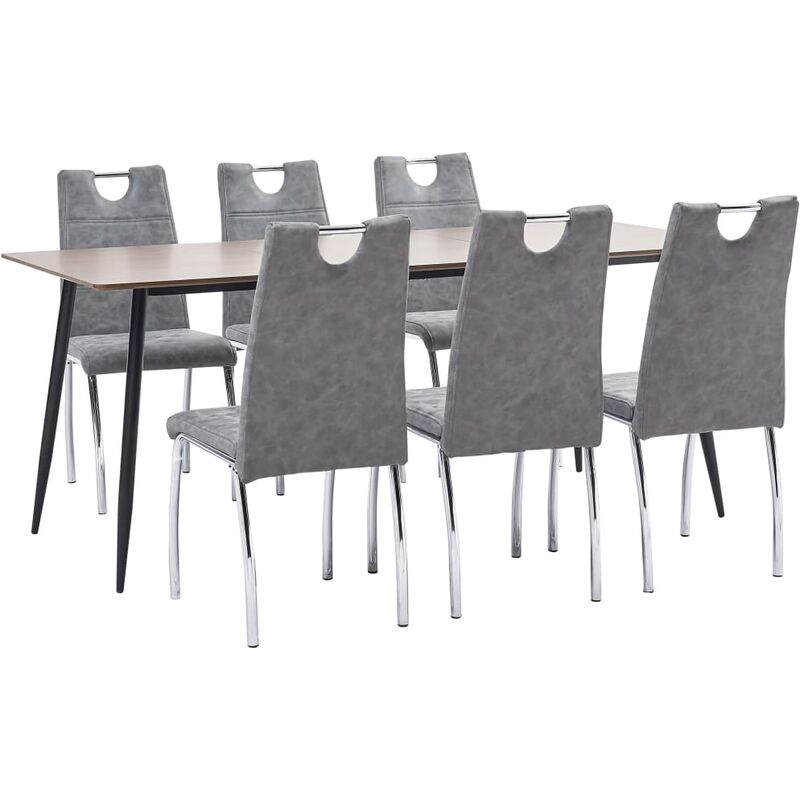 

Juego de comedor 7 piezas cuero sintético gris