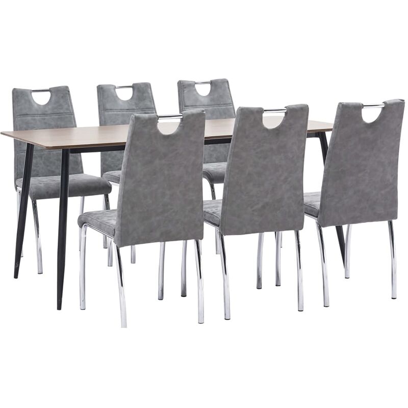 

Juego de comedor 7 piezas cuero sintético gris