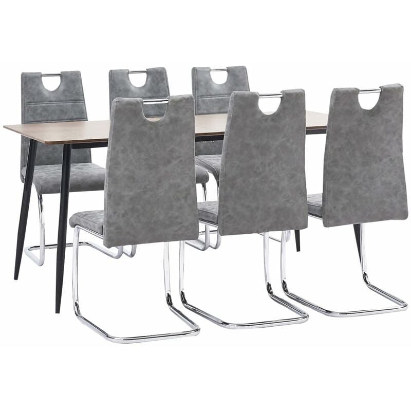 

Juego de comedor 7 piezas cuero sintético gris
