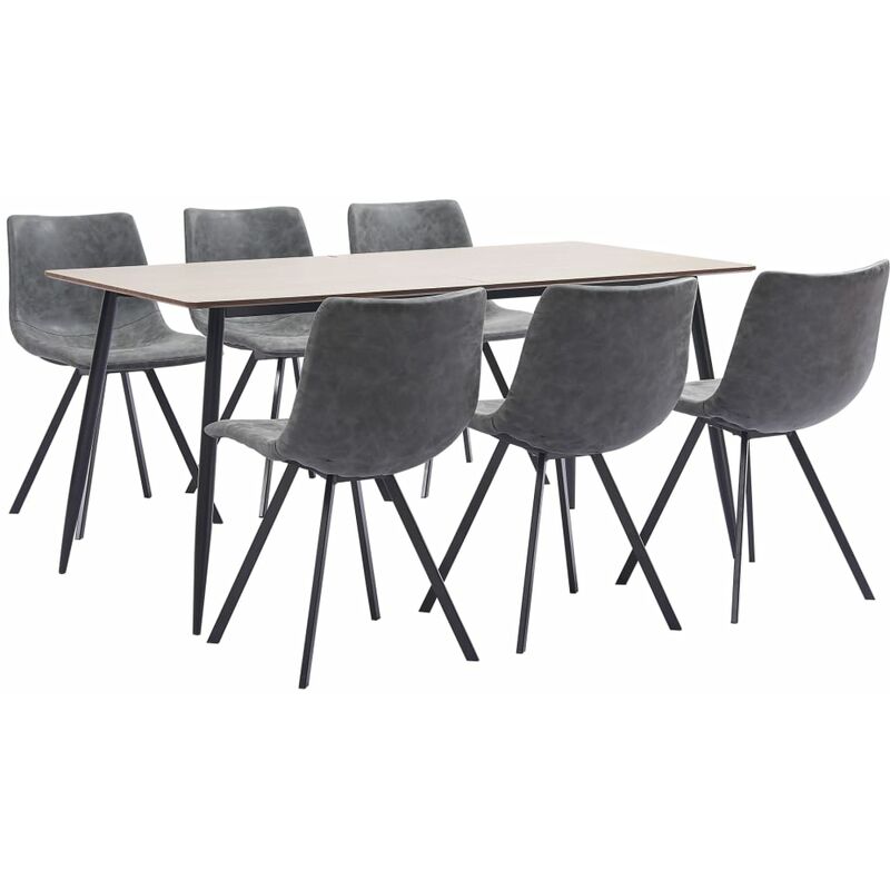 

Juego de comedor 7 piezas cuero sintético gris