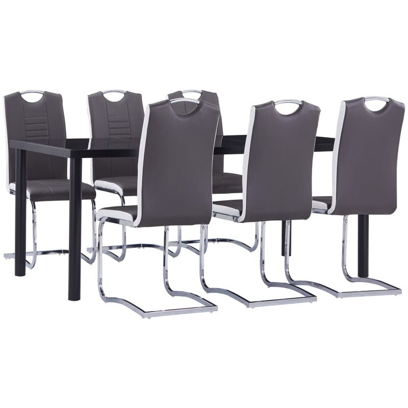 

Juego de comedor 7 piezas cuero sintético gris