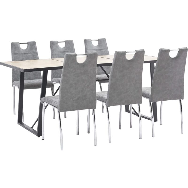 

vidaXL Juego de Comedor Cuero Sintético 7 Piezas Gris - Gris