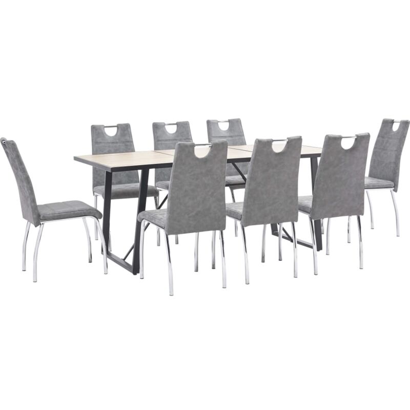

vidaXL Juego de Comedor Cuero Sintético 9 Piezas Gris - Gris