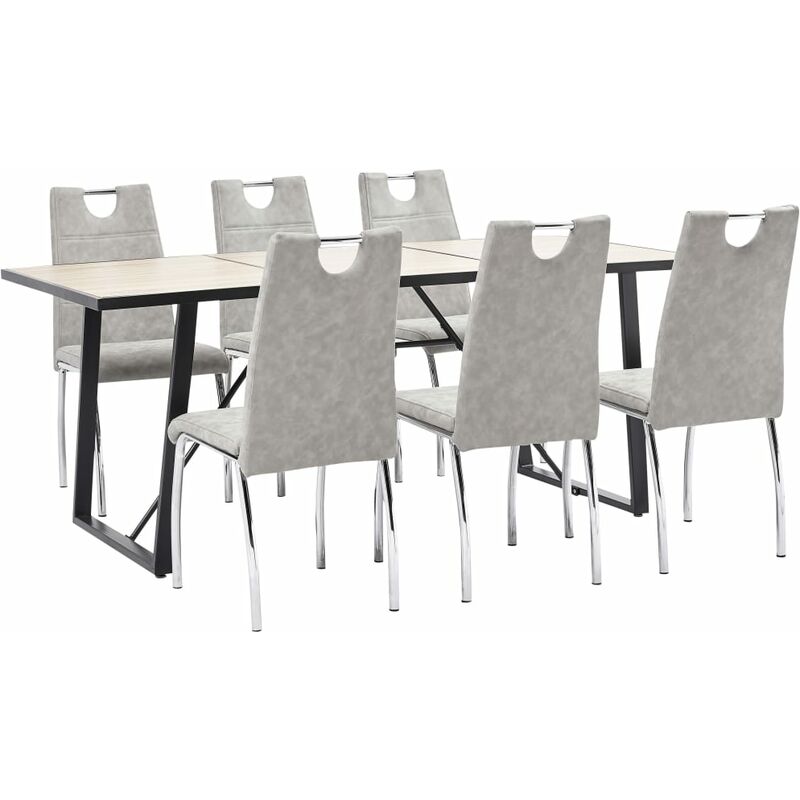

vidaXL Juego de Comedor Cuero Sintético 7 Piezas Gris Claro - Gris