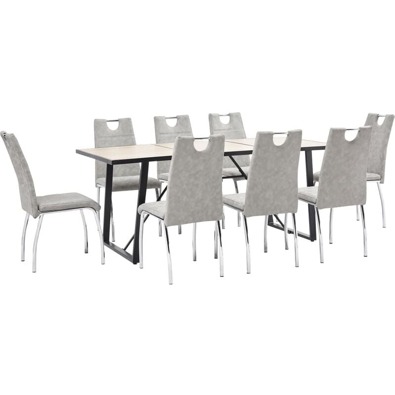 

vidaXL Juego de Comedor Cuero Sintético 9 Piezas Gris Claro - Gris