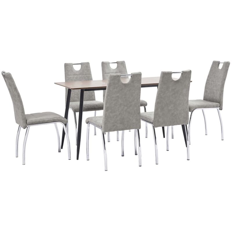 

vidaXL Juego de Comedor Cuero Sintético 7 Piezas Gris Claro - Gris