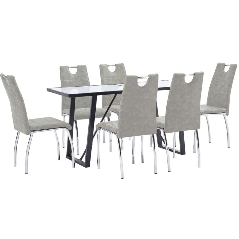 

Happyshopping - Juego de comedor 7 piezas cuero sintetico gris claro