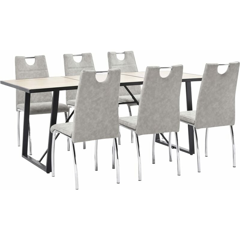 

Happyshopping - Juego de comedor 7 piezas cuero sintetico gris claro