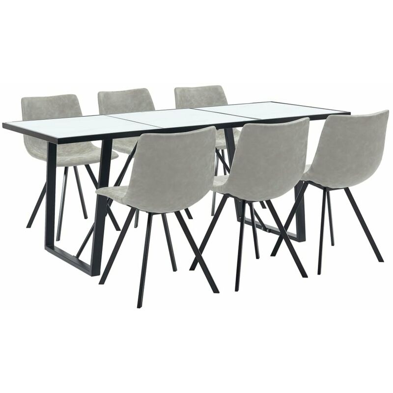

Happyshopping - Juego de comedor 7 piezas cuero sintetico gris claro