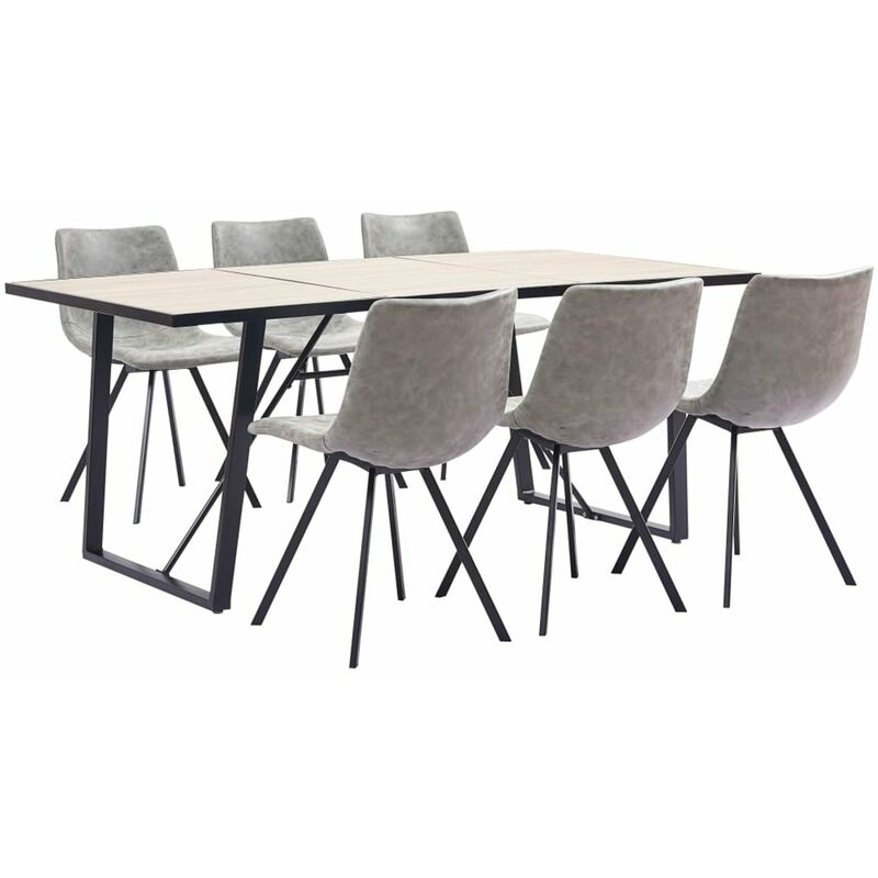 

Happyshopping - Juego de comedor 7 piezas cuero sintetico gris claro