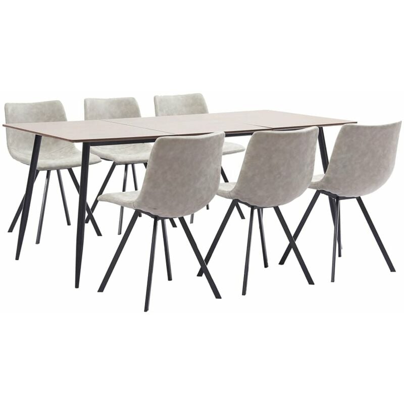 

Happyshopping - Juego de comedor 7 piezas cuero sintetico gris claro