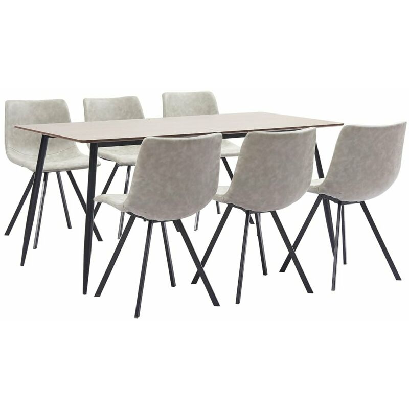 

Happyshopping - Juego de comedor 7 piezas cuero sintetico gris claro