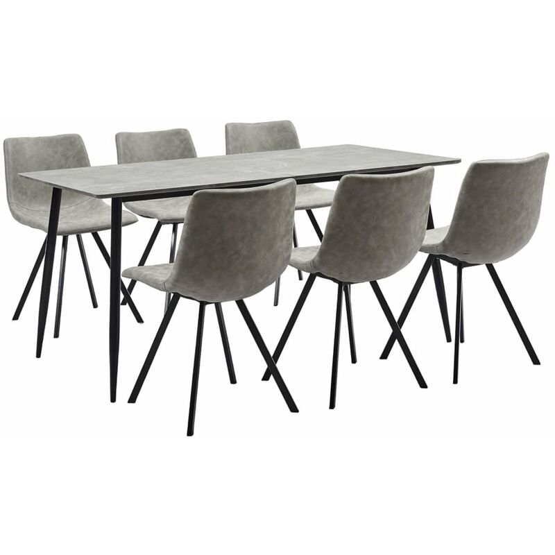 

Happyshopping - Juego de comedor 7 piezas cuero sintetico gris claro