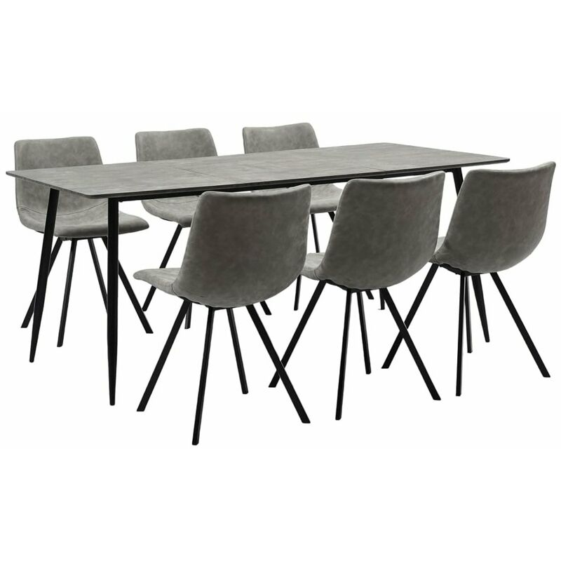 

Happyshopping - Juego de comedor 7 piezas cuero sintetico gris claro