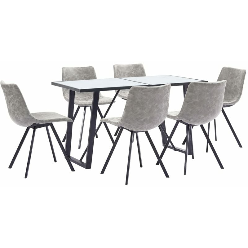 

Juego de comedor 7 piezas cuero sintético gris claro