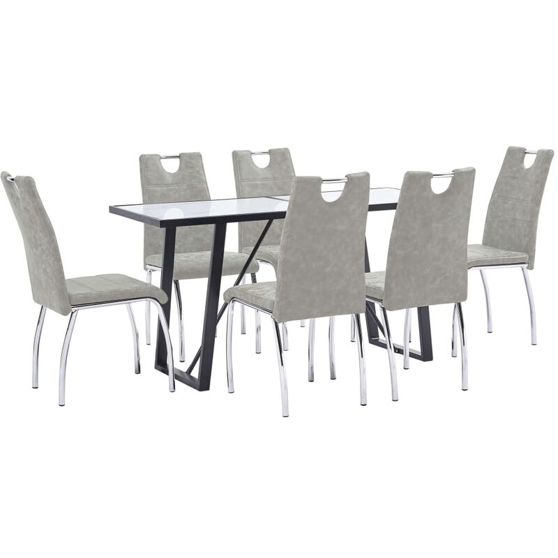 

Juego de comedor 7 piezas cuero sintético gris claro