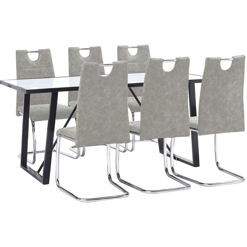

Juego de comedor 7 piezas cuero sintético gris claro