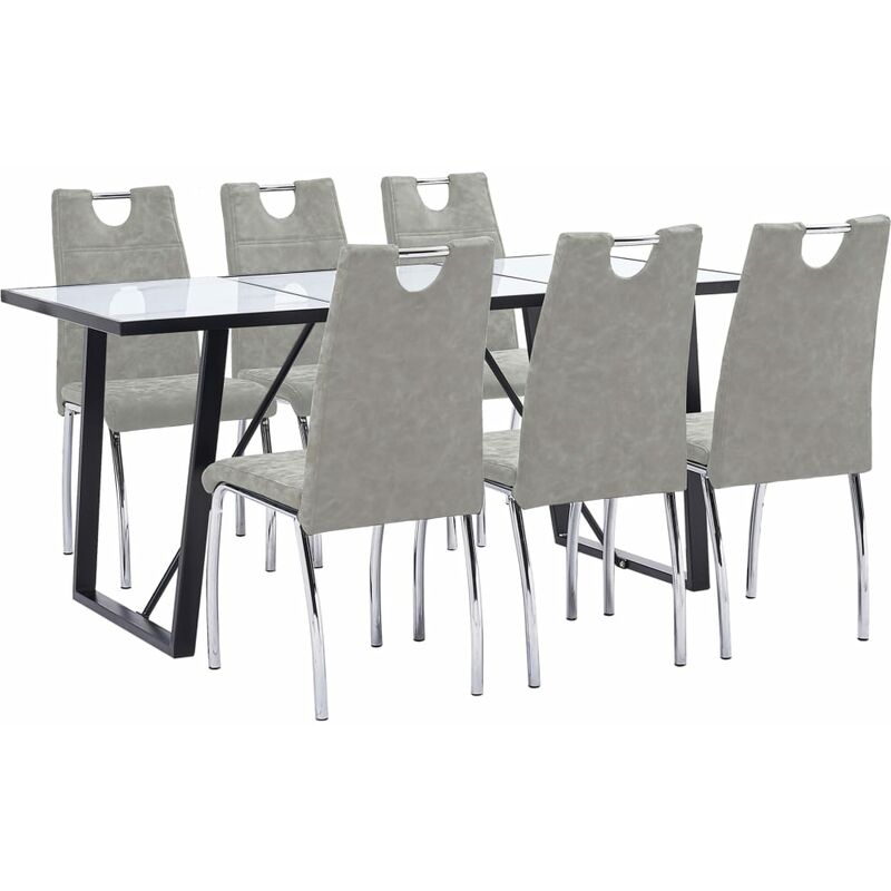 

Juego de comedor 7 piezas cuero sintético gris claro