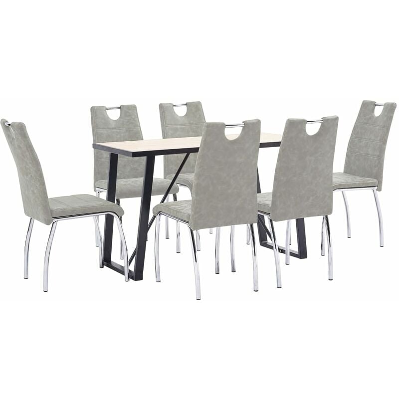 

Juego de comedor 7 piezas cuero sintético gris claro