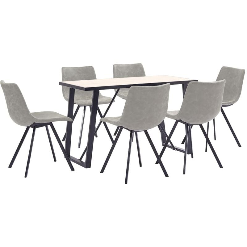 

Juego de comedor 7 piezas cuero sintético gris claro