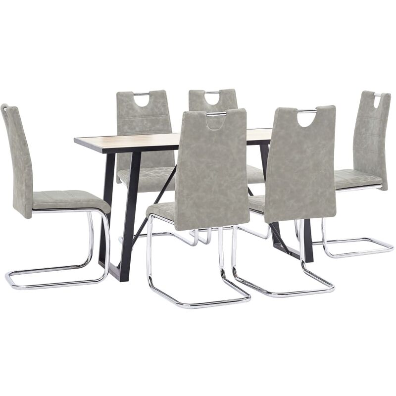 

Juego de comedor 7 piezas cuero sintético gris claro