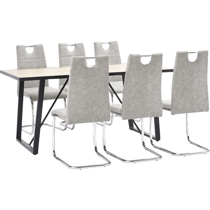 

Juego de comedor 7 piezas cuero sintético gris claro