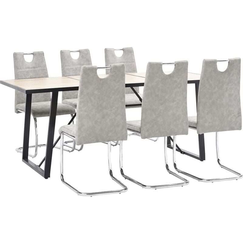 

Juego de comedor 7 piezas cuero sintético gris claro