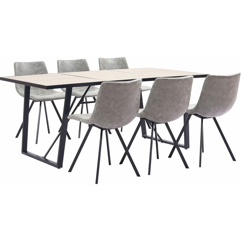 

Juego de comedor 7 piezas cuero sintético gris claro