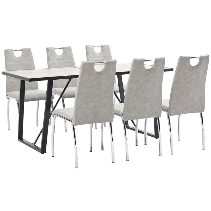 

Juego de comedor 7 piezas cuero sintético gris claro