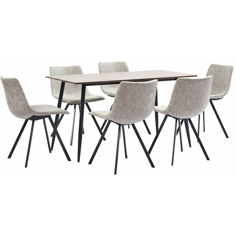 

Juego de comedor 7 piezas cuero sintético gris claro