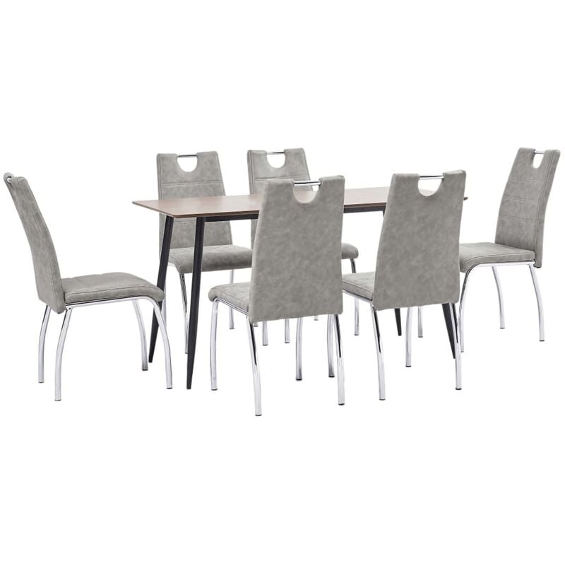 

Juego de comedor 7 piezas cuero sintético gris claro