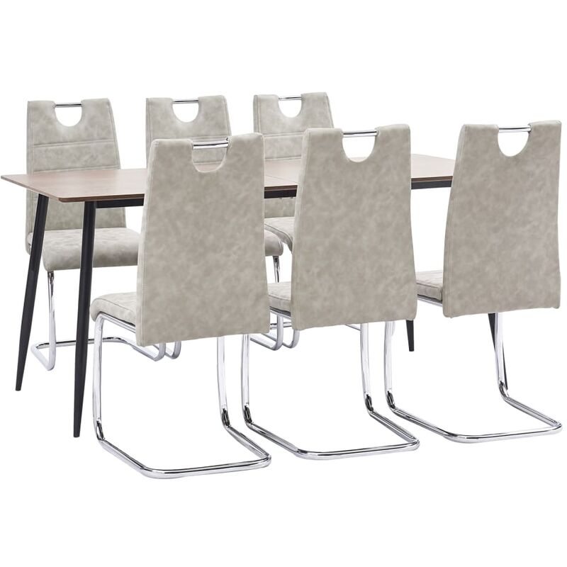 

Juego de comedor 7 piezas cuero sintético gris claro