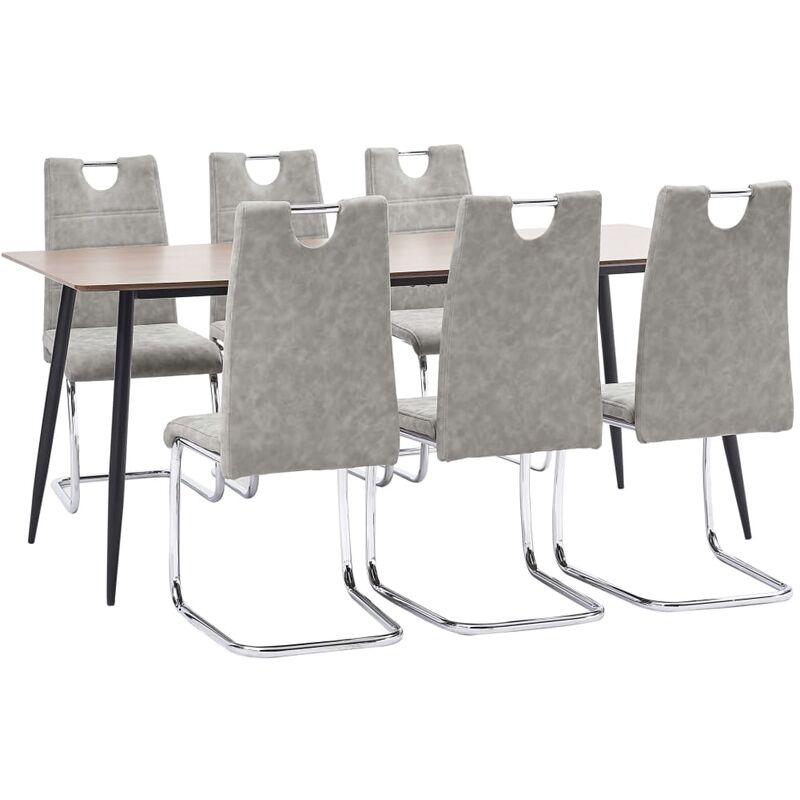 

Juego de comedor 7 piezas cuero sintético gris claro