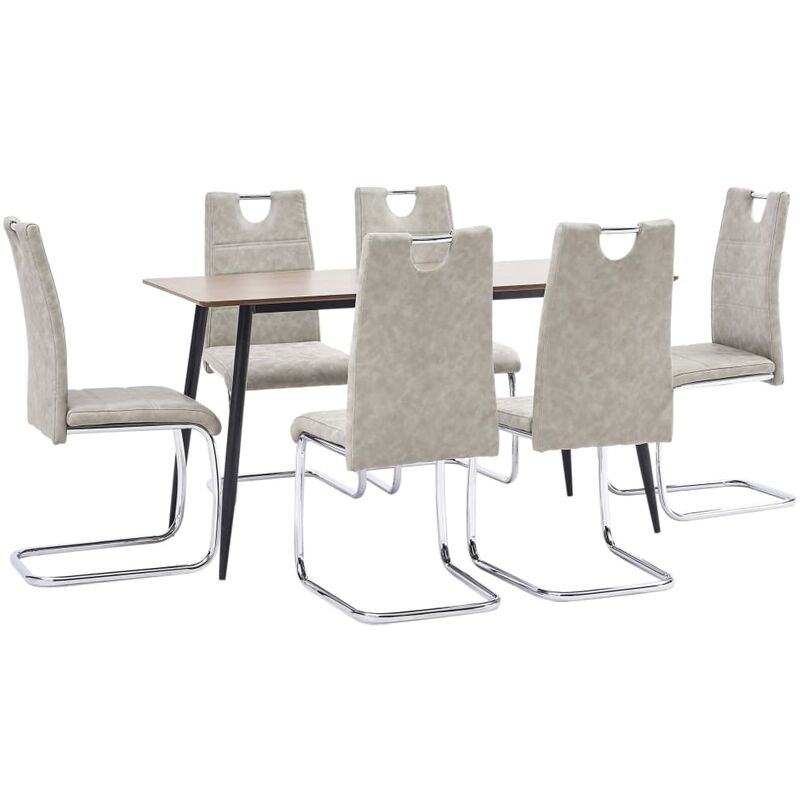 

Juego de comedor 7 piezas cuero sintético gris claro