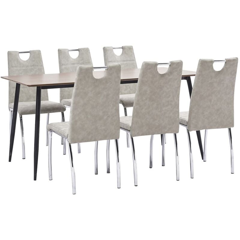 

Juego de comedor 7 piezas cuero sintético gris claro