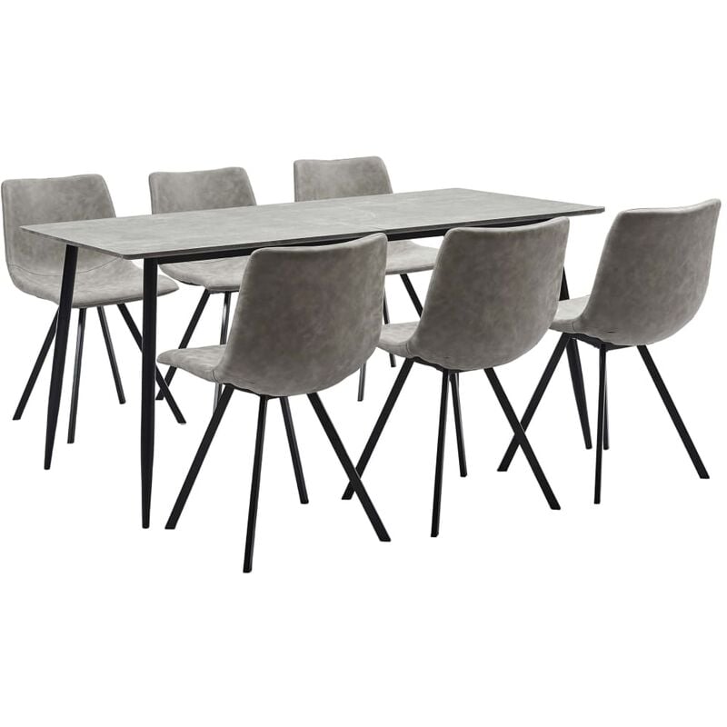 

Juego de comedor 7 piezas cuero sintético gris claro