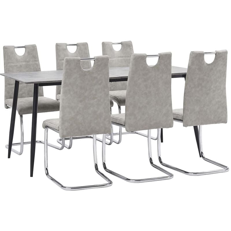

Juego de comedor 7 piezas cuero sintético gris claro