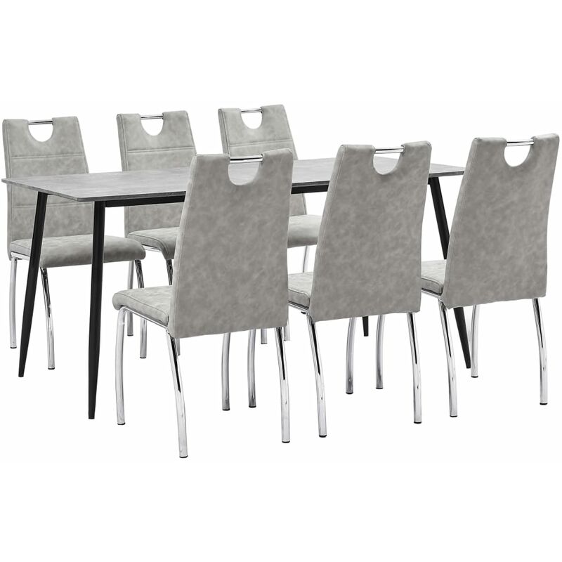 

Juego de comedor 7 piezas cuero sintético gris claro
