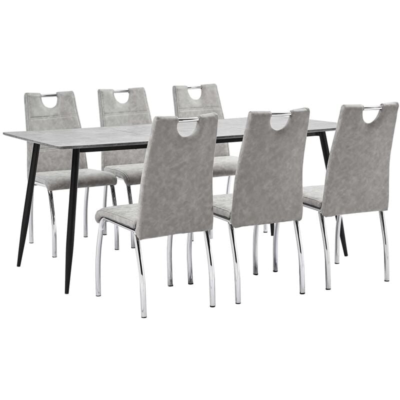 

Juego de comedor 7 piezas cuero sintético gris claro