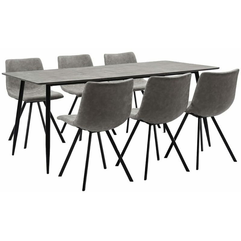 

Juego de comedor 7 piezas cuero sintético gris claro