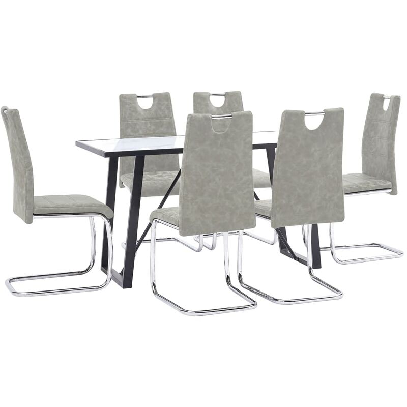 

vidaXL Juego de Comedor Cuero Sintético 7 Piezas Gris Claro - Gris
