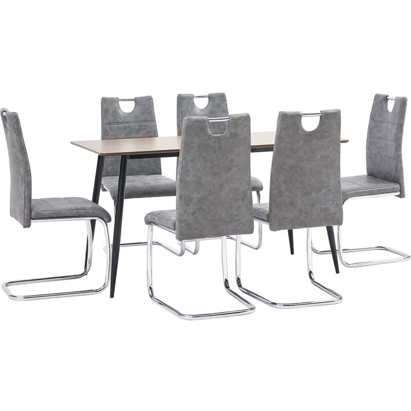 

vidaXL Juego de Comedor Cuero Sintético 7 Piezas Gris - Gris