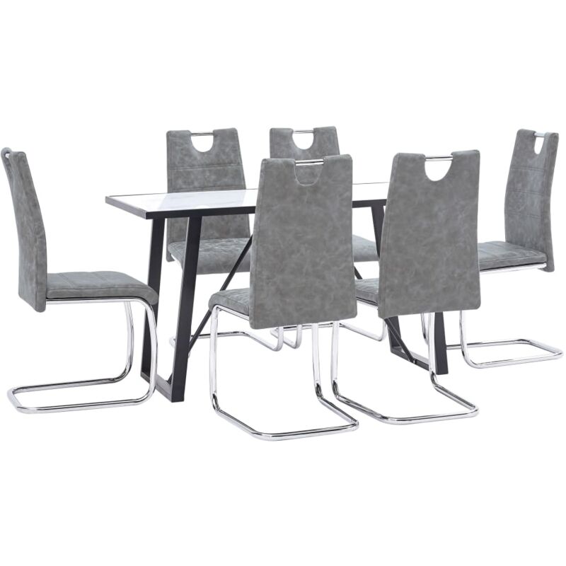 

vidaXL Juego de Comedor Cuero Sintético 7 Piezas Gris - Gris