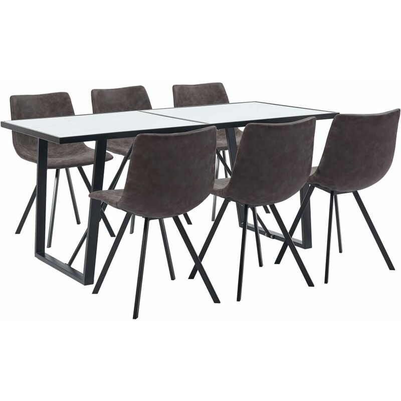 

BHD - Juego de comedor 7 piezas cuero sintético marrón
