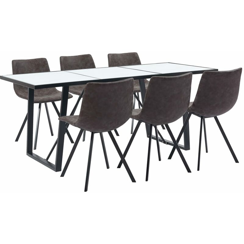 

BHD - Juego de comedor 7 piezas cuero sintético marrón