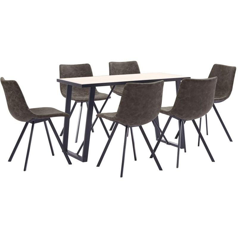 

BHD - Juego de comedor 7 piezas cuero sintético marrón