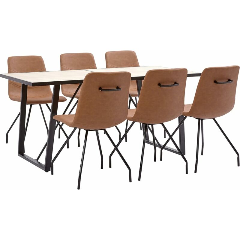 

Juego de comedor 7 piezas cuero sintético marrón