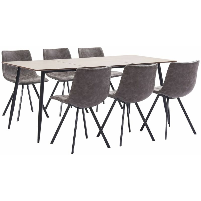 

BHD - Juego de comedor 7 piezas cuero sintético marrón