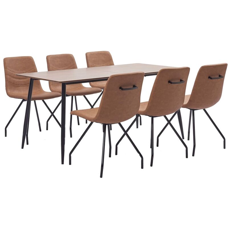 

Juego de comedor 7 piezas cuero sintético marrón